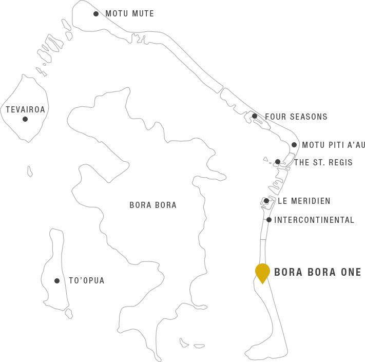 Map showing Bora Bora One's location on Motu Piti Aau, French Polynesia